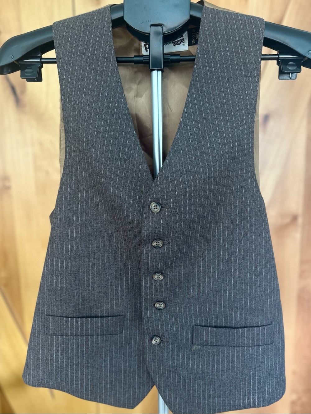 Vintage 70s Levis Panatela Pinstripe Suit Vest Mens M Gray Brown Waistcoat